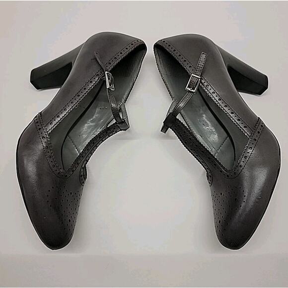 FRANCO‎ SARTO Womens MaryJane Sz 9 Gray Leather Retro T-Strap Block Heel Shoes - Picture 6 of 16